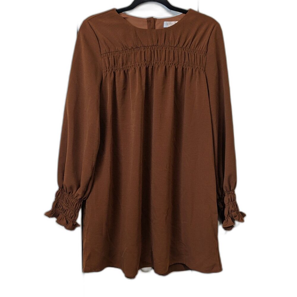 Vestique Flowy Brown Boho Peasant Long Sleeve Dress M Cottage Prairie Indie